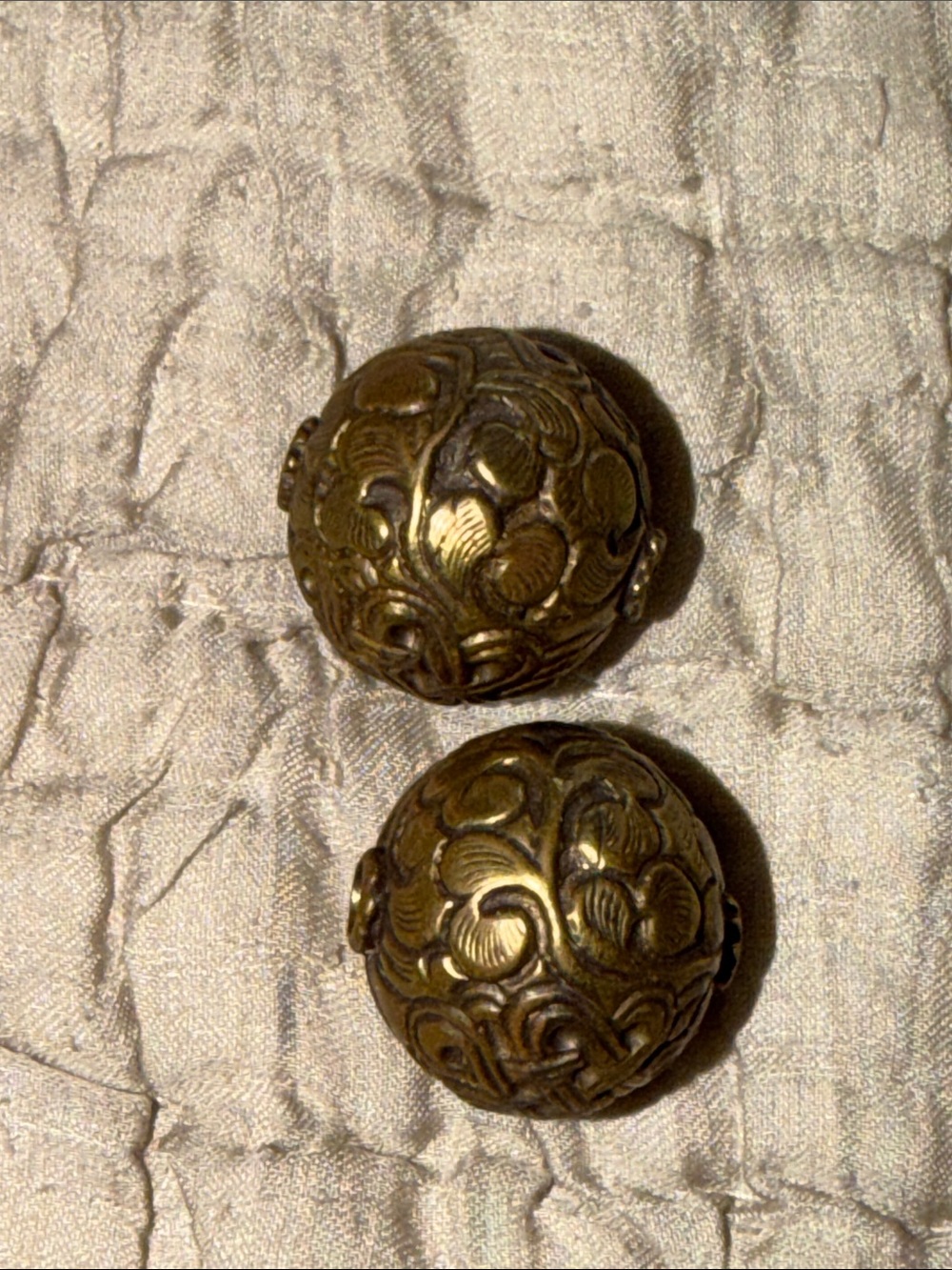 Beads handmade antique brass two of them different on each side large holes